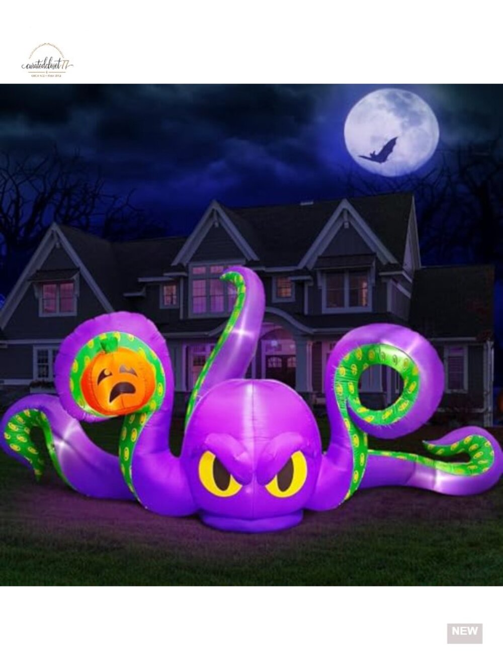 Giant Inflatable Octopus Halloween Decoration with LED Lights and Blower for